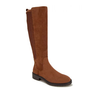 Kenneth Cole Women's Lionel Tall Riding Boots Brown Faux Suede Stretch 7.5 NIB